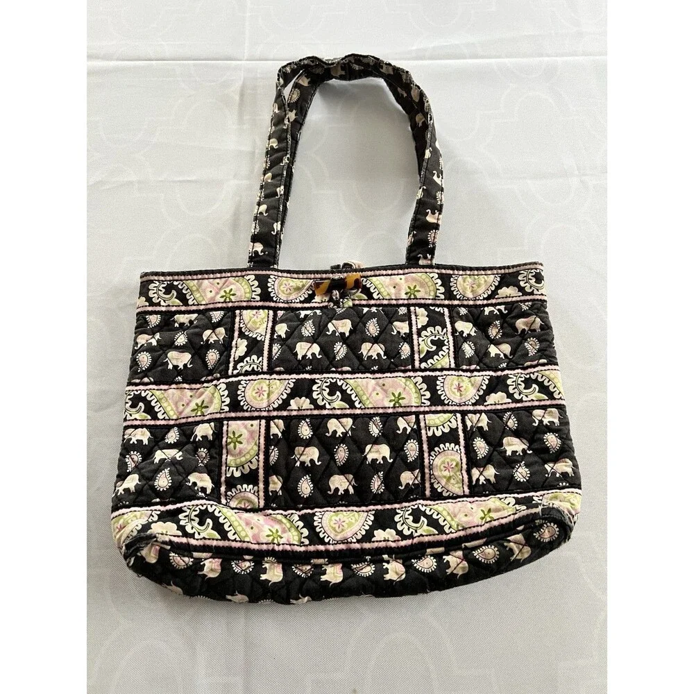 Vera Bradley Vintage Pink Elephants Toggle Tote Bag Small Travel Purse